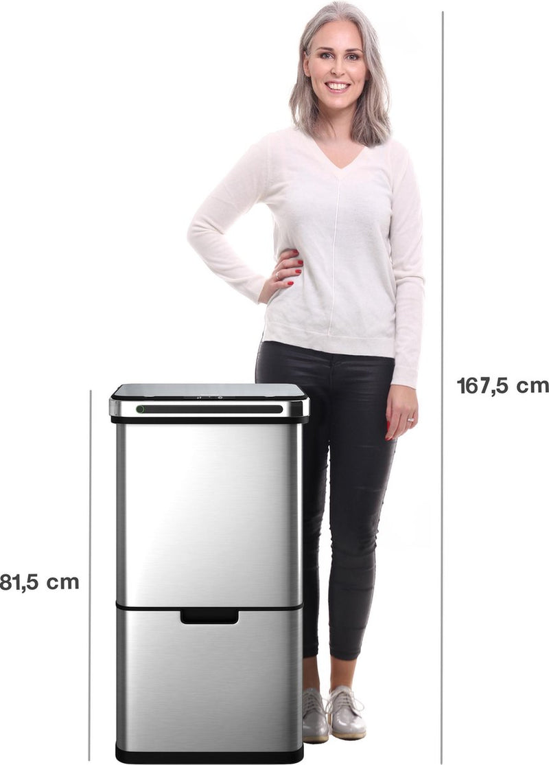 Waste separation - 4 boxes - 60 liters (2 × 18l + 2 × 12l) - Recycle sensor trash can Homra - stainless steel waste bin - Waste separation troller box - Design kitchen waste bin - Automatic air and bacteria filter - Soft Close lid - Stainless steel color