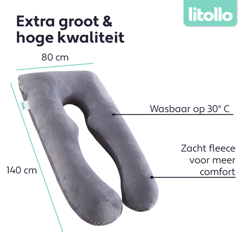 Litollo® Zwangerschapskussen hoes fleece XXL 280cm - Grijs