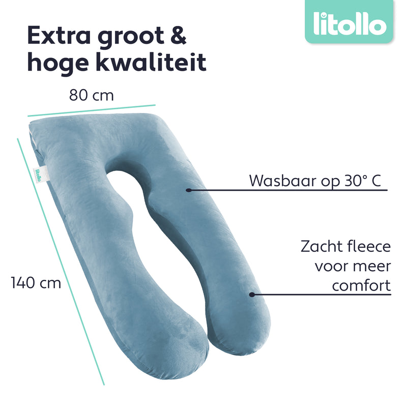 Litollo® Zwangerschapskussen hoes Fleece XXL 280cm - Blauw