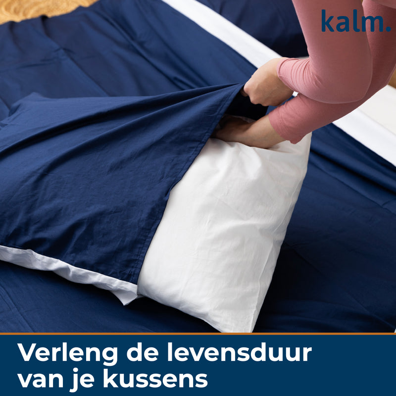Kalm Kussensloop 60x70cm - 100% Hoogwaardige Katoen - Comfortabel en Vochtregulerend - Blauw/Wit