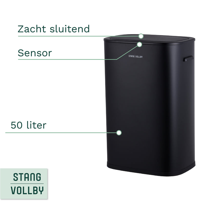 StangVollby KINNA - Sensor Prullenbak - 50 Liter - Zwart