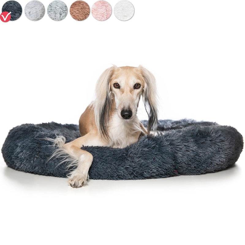 Snoozle Donut dog basket - Soft and luxurious dog cushion - Washable - Fluffy - Dog Bands - 80cm - Gray