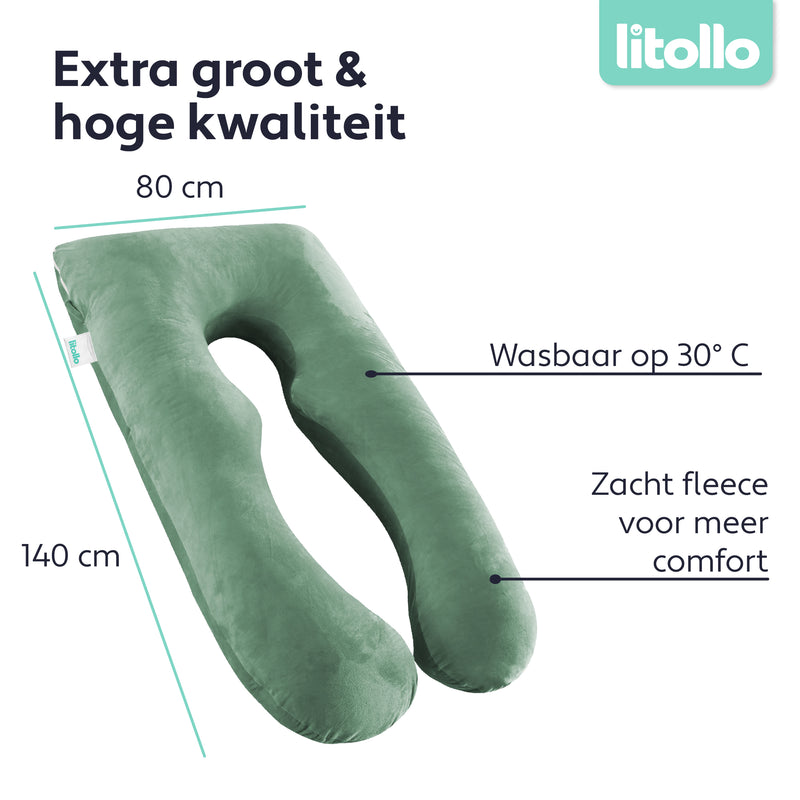 Litollo® Zwangerschapskussen hoes fleece XXL 280cm - Olijfgroen