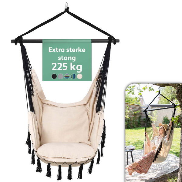 VITA5 Hangstoel outdoor - stabiele en veilige hangstoel - stijlvolle hangstoel voor binnen - eenvoudig te installeren hangstoel - comfortabele boho kamerdecoratie - 250 kg draagkracht (beige)