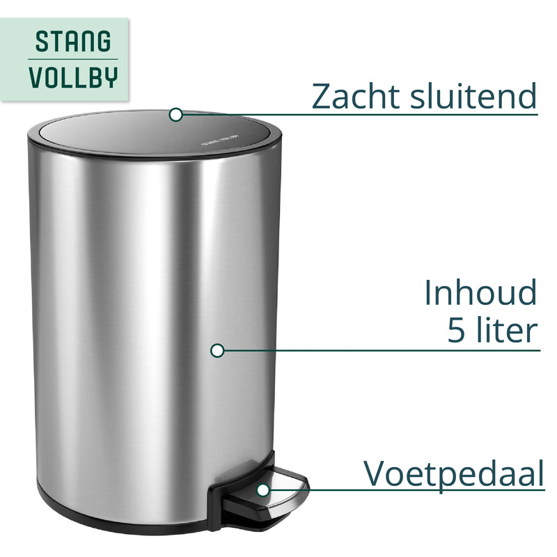 StangVollby KALLAX Badkamer Pedaalemmer - 5 Liter - Zilver