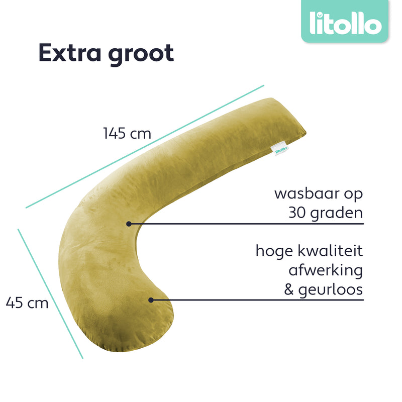 Litollo® pregnancy pillow (J -shape) - Fleece ocher yellow