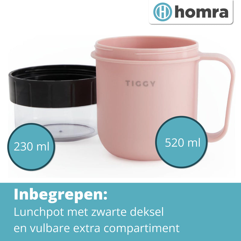 Homra Lunchpot TIGGY Pink - Lunch To Go - 750 ml - Yoghurtbeker - 2 compartimenten - Milieuvriendelijk - Roze - Duurzaam Kunststof - BPA vrij - Met Handvat - Magnetron, Diepvries, Vaatwasser bestendig - Soepbeker - Lucht en waterdicht - Muesli beker